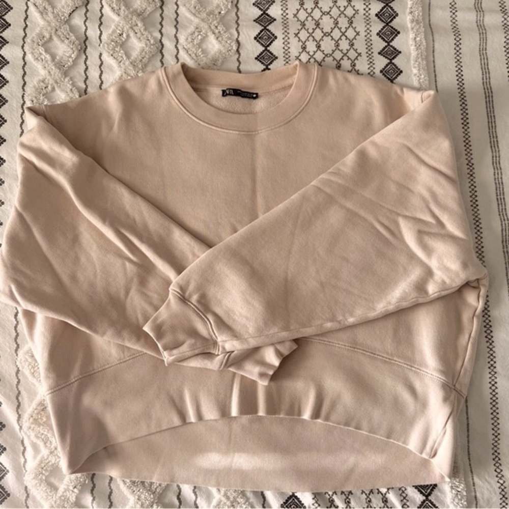 Zara Beige Cropped Sweatshirt - U.S. Medium
